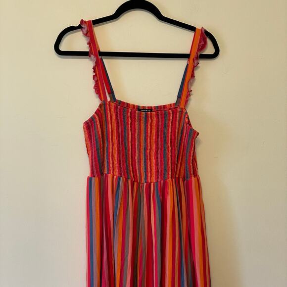 Torrid 1 maxi stripe dress multicolor festival carnival summer ruffle pink - Picture 2 of 8